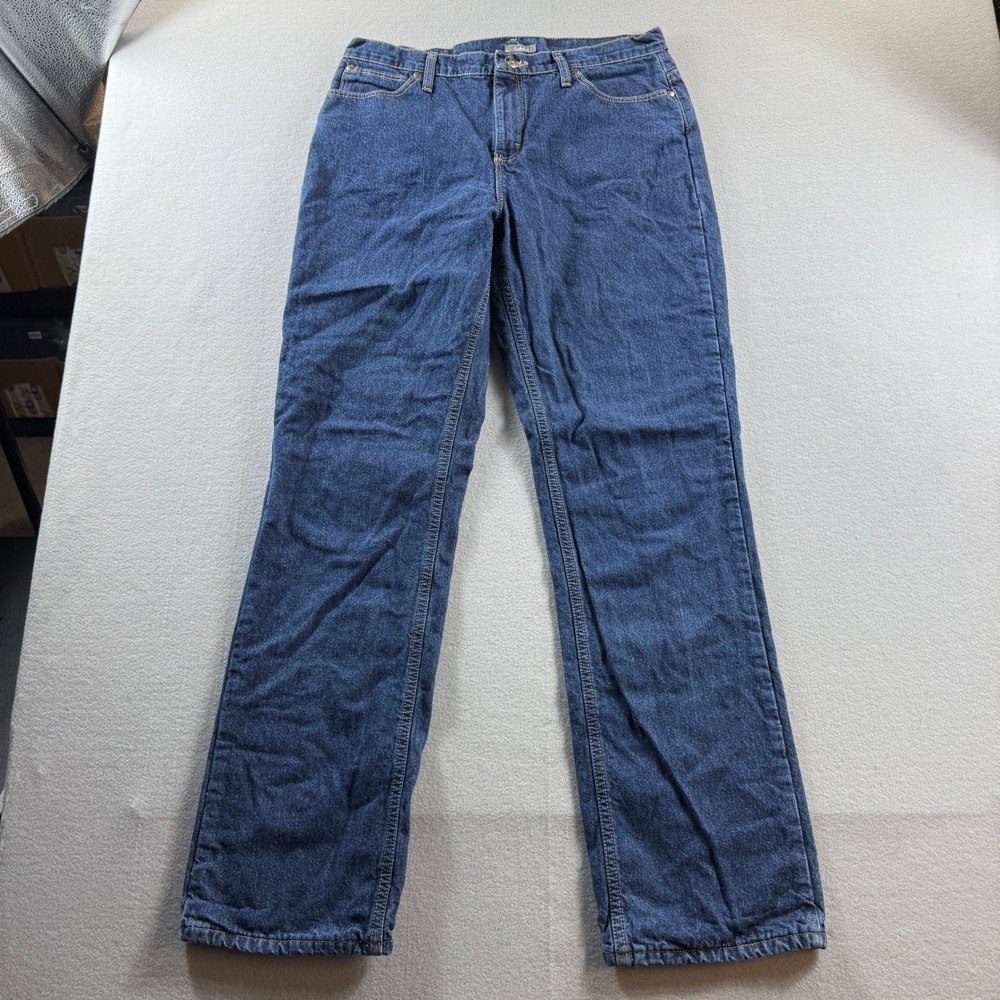 Cabela's Flannel Lined Jeans Womens 12‎ Long Blue Plaid Lining Straight Leg